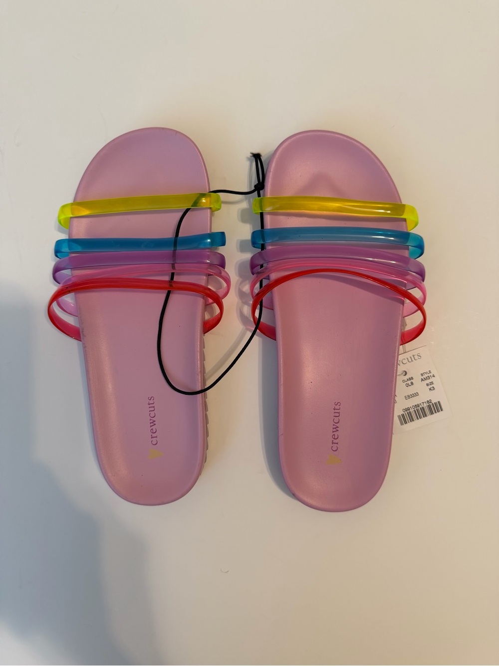 Crewcuts Pink Slide Sandals with Multicolor Jelly Straps Size 3